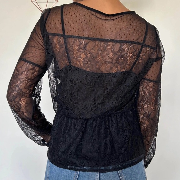 Express Lace V Neck Faux Wrap Blouse - Picture 3 of 10